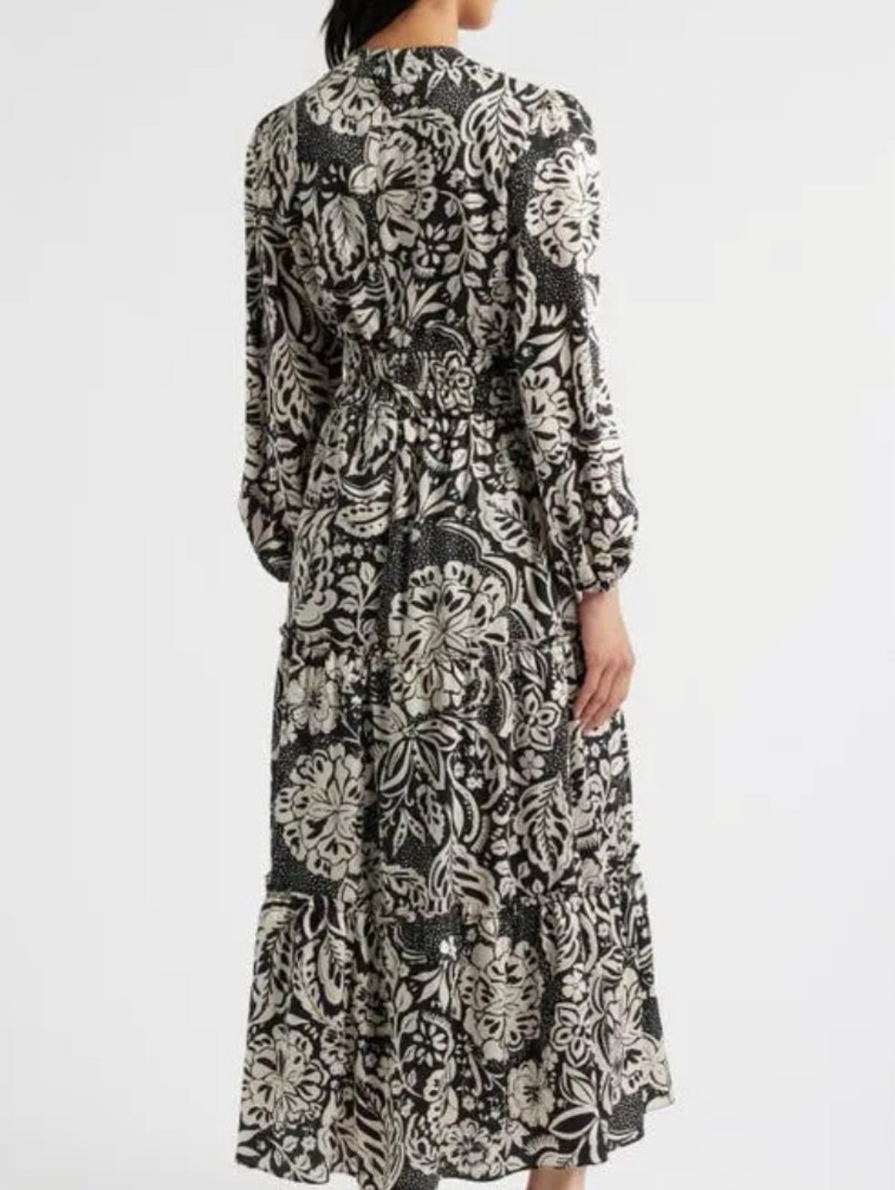 NWT Julia Jordan Black & White Floral Tiered Maxi Dress - Size 8 - Picture 2 of 10